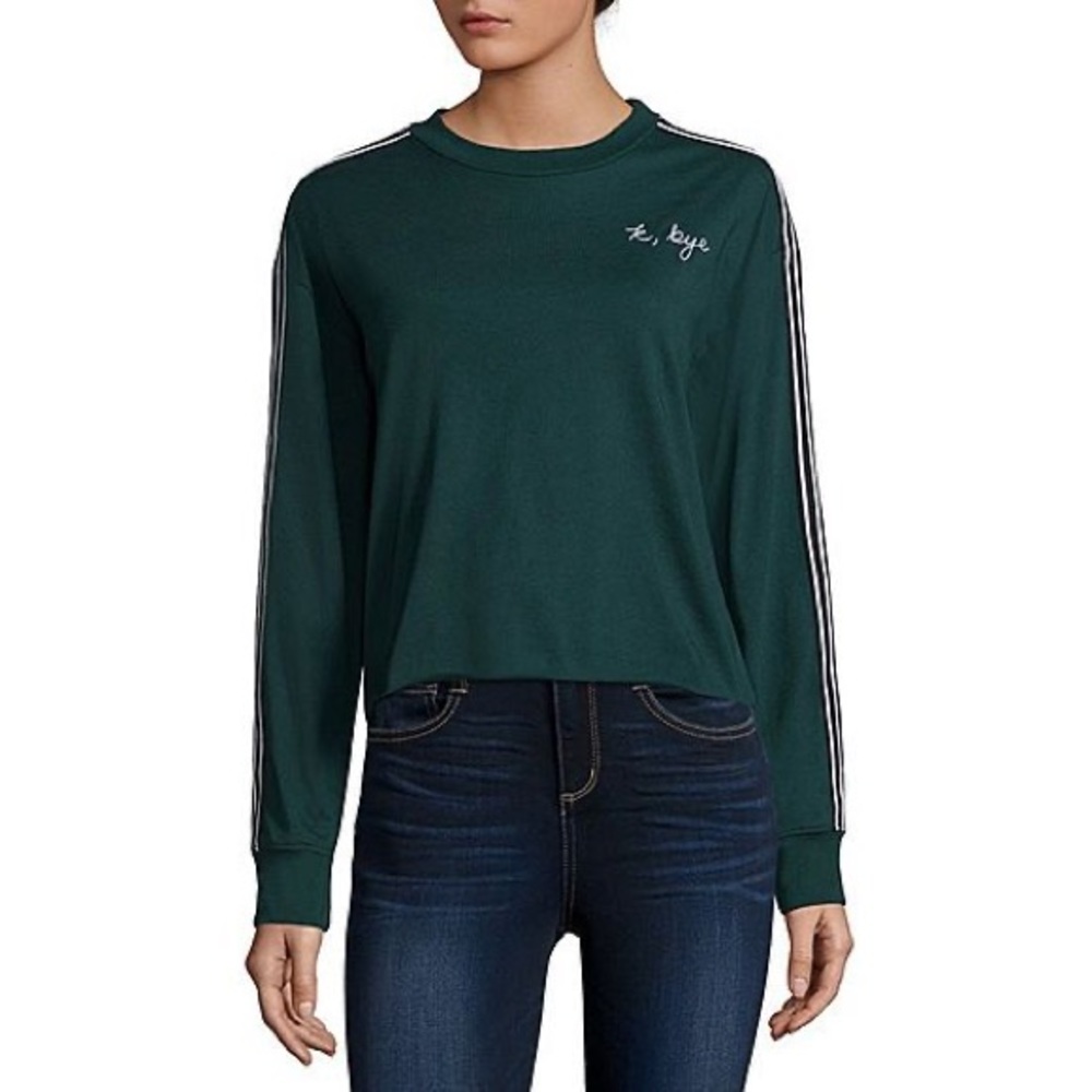 Cropped Teal Long sleeve “k bye” Embroidery